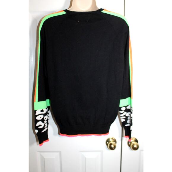 Wispr Black w/ Neon Stripes Cotton/Silk Blend Sweater sz S - Picture 2 of 3